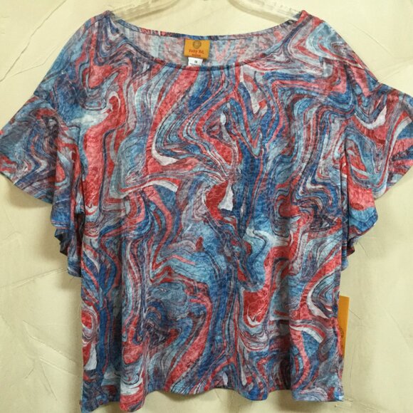 Ruby Rd. Women Size 1X Short Flutter Sleeve Top Blouse patriotic red white blue - Picture 3 of 9
